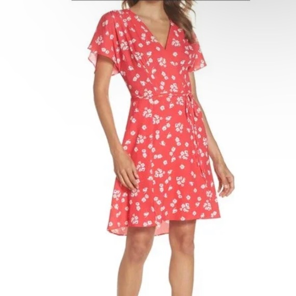 French Connection Dresses & Skirts - French Connection Pink Floral Faux Wrap Dress